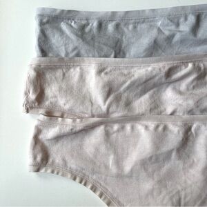 (3) NEW Natori Bliss Bare Stretch Cotton Thong Panty Set Lot Bundle pink gray